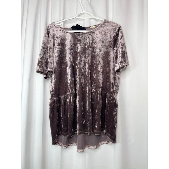 Anthropologie Pleione shirt blouse top crushed velvet purple w black tie XL - Picture 7 of 12